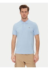 GANT - Gant Polo Shield Piqué 2210 Błękitny Regular Fit. Typ kołnierza: polo. Kolor: niebieski. Materiał: bawełna