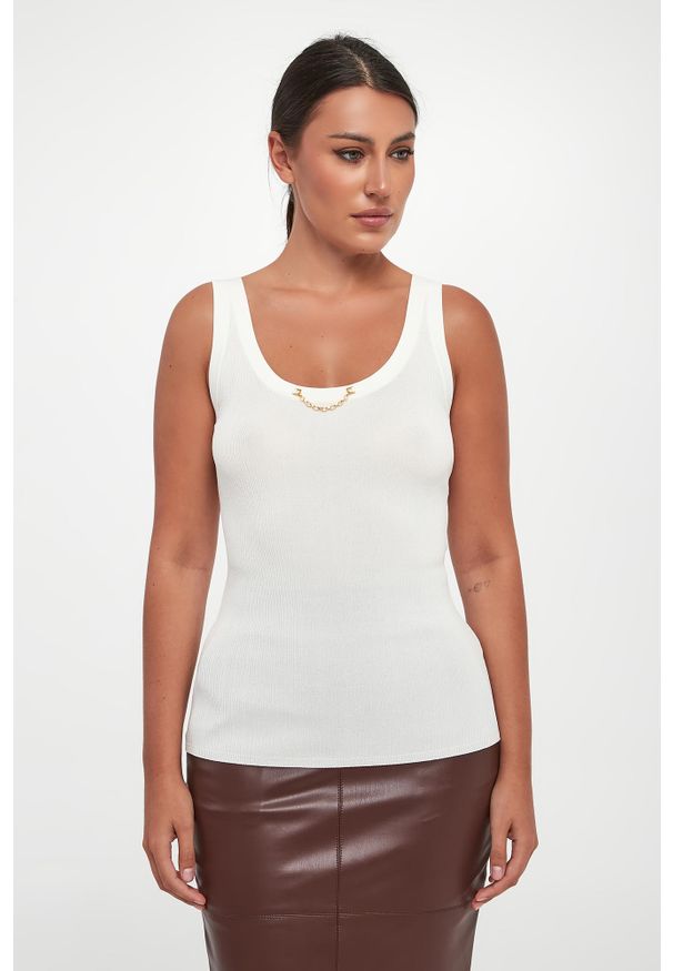 Elisabetta Franchi - Top damski prążkowany z jedwabiem ELISABETTA FRANCHI. Materiał: jedwab, prążkowany