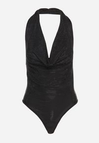 Born2be - Czarne Cyrkoniowe Body z Lejącym Dekoltem Milenira. Okazja: na co dzień. Kolor: czarny. Materiał: jeans. Długość rękawa: bez rękawów. Wzór: aplikacja. Styl: casual