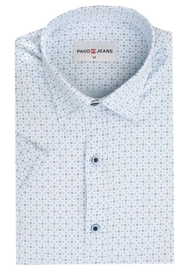 Męska Koszula Typu Casual (Weekendowa) - Pako Jeans - Błękitna w Drobny Wzór. Okazja: na co dzień. Kolor: niebieski. Materiał: bawełna. Styl: casual
