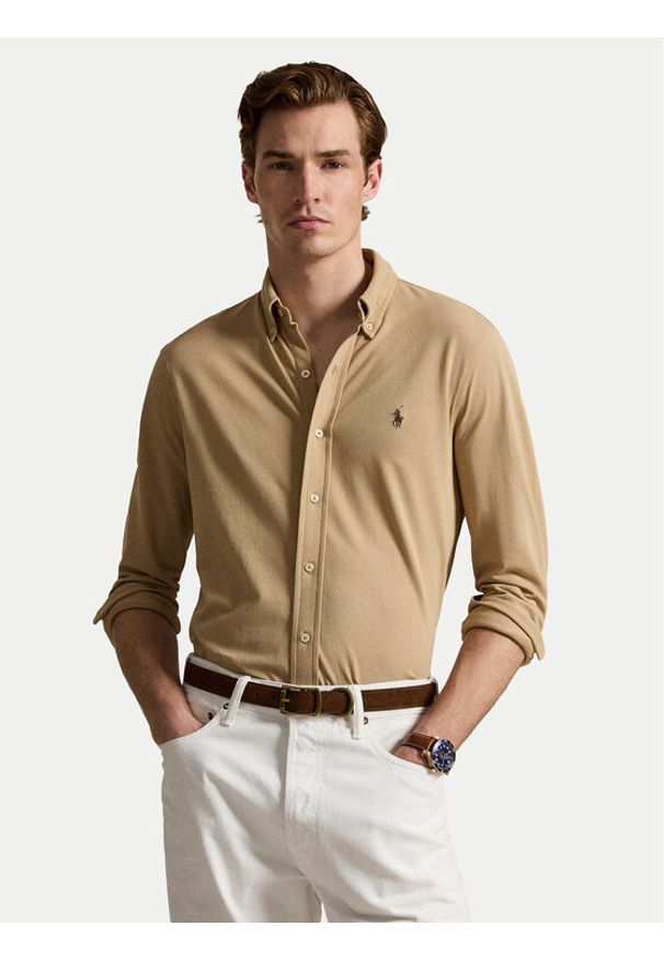 Polo Ralph Lauren Koszula 710654408503 Beżowy ciemny Regular Fit. Typ kołnierza: polo. Kolor: beżowy. Materiał: bawełna
