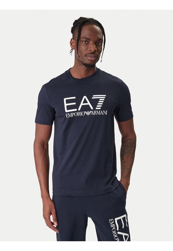 EA7 Emporio Armani T-Shirt 7M001412 AF22264 UB102 Granatowy Regular Fit. Kolor: niebieski. Materiał: bawełna