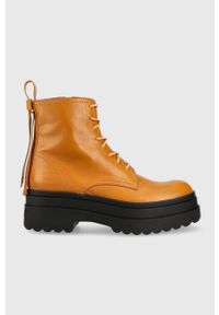 Red Valentino botki skórzane damskie kolor brązowy na platformie. Zapięcie: sznurówki. Kolor: brązowy. Materiał: skóra. Obcas: na platformie #1