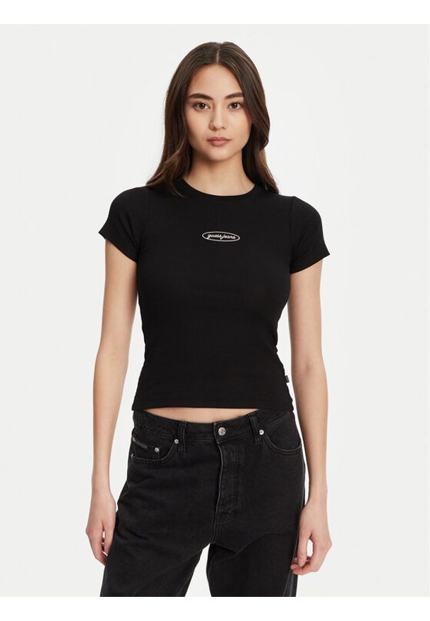 Guess Jeans T-Shirt W5YP37 KA0H1 Czarny Slim Fit. Kolor: czarny. Materiał: bawełna