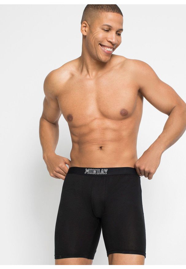 bonprix - Długie bokserki o dopasowanym fasonie z bawełną (7 par). Kolor: czarny. Materiał: bawełna. Długość: długie