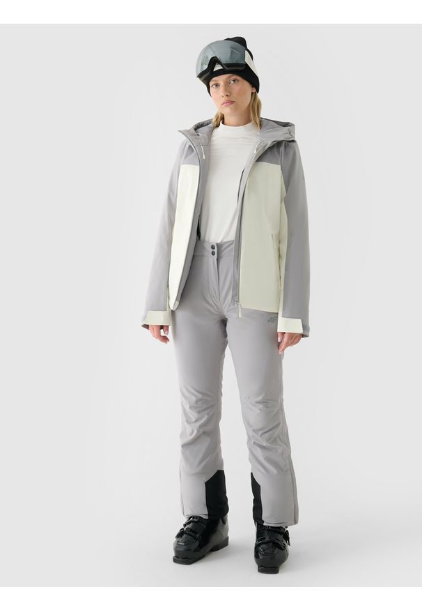 4f - 4F Spodnie narciarskie membrana 5000 damskie - szare L. Kolor: szary. Materiał: poliester, dzianina, materiał, tkanina. Wzór: gładki. Sezon: zima. Sport: narciarstwo