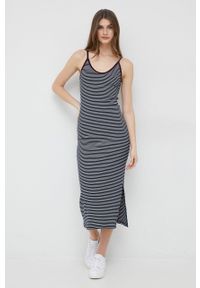 TOMMY HILFIGER - Tommy Hilfiger sukienka kolor granatowy midi prosta. Okazja: na co dzień. Kolor: niebieski. Materiał: materiał, wiskoza. Długość rękawa: na ramiączkach. Typ sukienki: proste. Styl: casual. Długość: midi #2