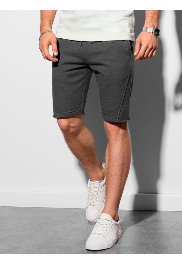 Ombre Clothing - Krótkie spodenki męskie dresowe W299 - grafitowe - XXL. Kolor: szary. Materiał: dresówka. Długość: krótkie. Sezon: lato