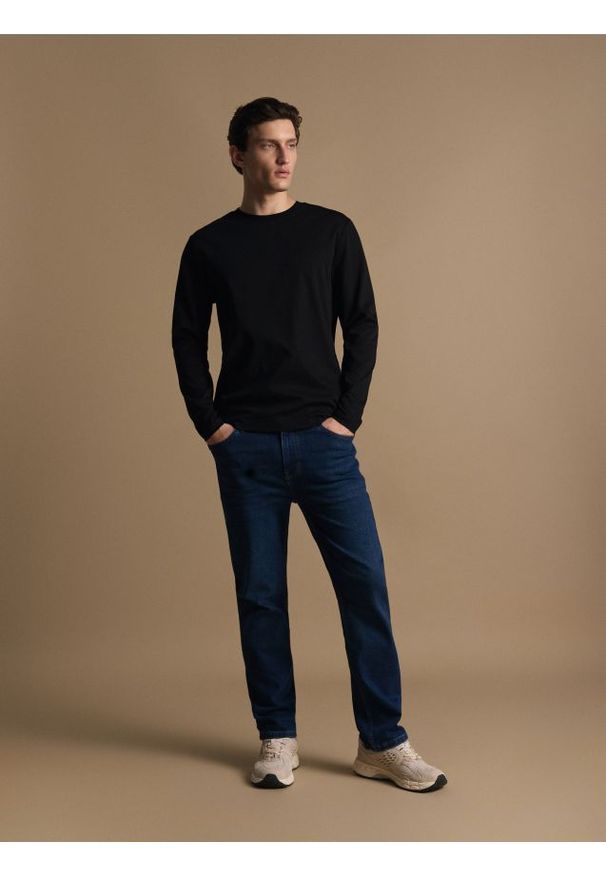 Reserved - Bawełniany longsleeve - czarny. Kolor: czarny. Materiał: bawełna. Długość rękawa: długi rękaw