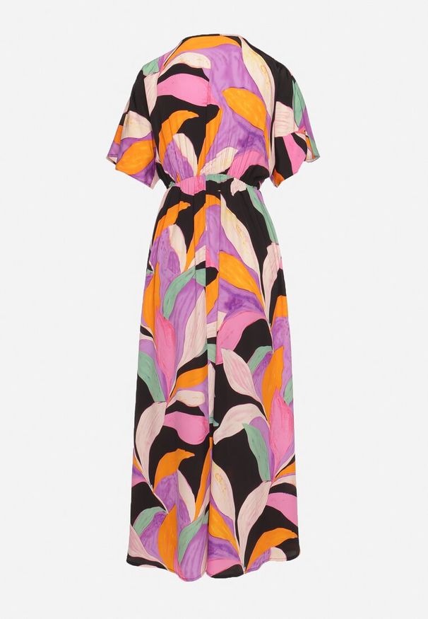 Born2be - Czarno-Różowa Sukienka o Rozkloszowanym Dole z Szerokimi Krótkimi Rękawami Iomas. Okazja: na imprezę, na co dzień. Typ kołnierza: dekolt w serek. Kolor: czarny. Długość rękawa: krótki rękaw. Sezon: lato. Styl: casual