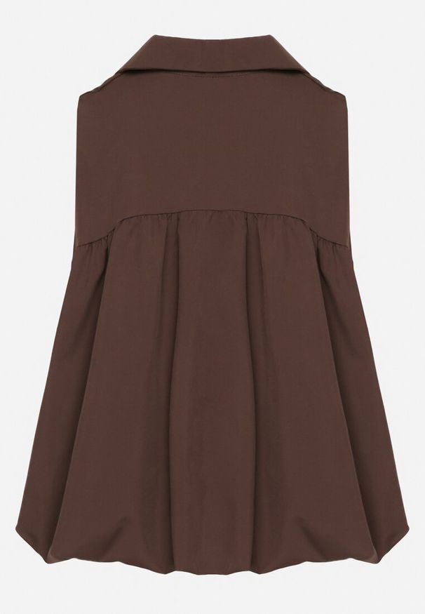 Born2be - Brązowa Bluza Rozkloszowana Oversize z Kołnierzykiem Eridwen. Okazja: na co dzień. Typ kołnierza: dekolt w serek, kołnierzyk klasyczny. Kolor: brązowy. Długość rękawa: długi rękaw. Długość: długie. Styl: klasyczny, casual