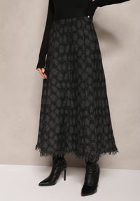 Renee - Czarna Rozkloszowana Spódnica Trapezowa Maxi z Dzianiny Broffe. Kolor: czarny. Materiał: dzianina #5