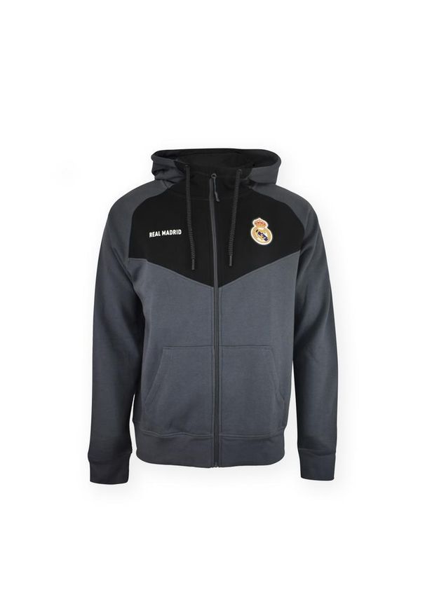 Real Madrid - Nowoczesna bluza z kapturem Real Madryt. Typ kołnierza: kaptur. Kolor: wielokolorowy. Wzór: napisy, haft. Sport: piłka nożna