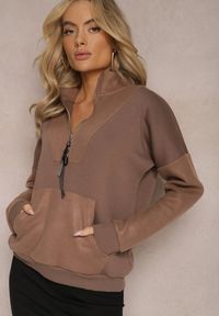 Renee - Brązowa Bluza Half Zip z Przeszyciami i Półgolfem Ananke. Kolor: brązowy. Materiał: bawełna, tkanina #5