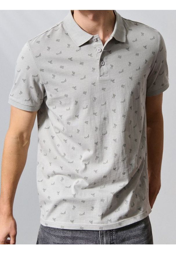 Sinsay - Koszulka polo ze wzorem - szary. Typ kołnierza: polo. Kolor: szary