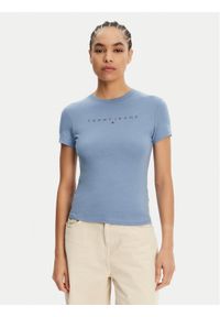 Tommy Jeans T-Shirt Tonal Linear DW0DW20315 Niebieski Slim Fit. Kolor: niebieski. Materiał: bawełna
