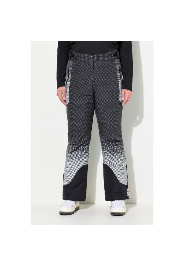 ULLA POPKEN - Damskie Spodnie narciarskie wodoodporne kropki paski na rzep. Kolekcja: plus size. Kolor: czarny. Materiał: elastan, poliester, materiał. Wzór: kropki, paski. Sezon: zima. Sport: narciarstwo