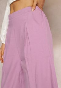 Renee - Fioletowe Szerokie Spodnie z Gumką w Pasie Vithan. Kolor: fioletowy. Materiał: bawełna, tkanina #3