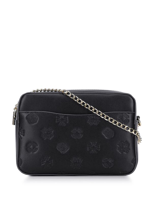 Wittchen - Damska listonoszka ze skóry z monogramem pudełkowa. Kolor: czarny. Materiał: skórzane