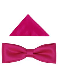 Modini - Różowa/amarantowa mucha z poszetką SLIM B5. Kolor: różowy. Materiał: poliester, tkanina. Styl: elegancki #1