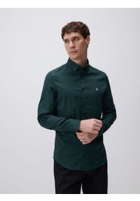 Reserved - Bawełniana koszula slim fit - ciemnozielony. Kolor: zielony. Materiał: bawełna