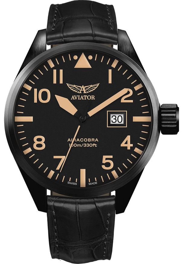 AVIATOR - Zegarek Aviator Zegarek męski Aviator V.1.22.5.157.4 czarny. Kolor: czarny