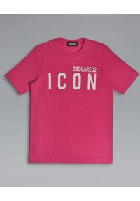 DSQUARED2 KIDS - Różowy t-shirt z białym logo Icon 4-16 lat. Kolor: różowy, wielokolorowy, fioletowy. Materiał: bawełna. Wzór: nadruk. Sezon: lato. Styl: klasyczny #1