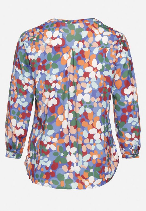 Born2be - Granatowo-Zielona Koszula w Akwarelowe Kwiatki z Dekoltem na Guziki Smexina. Kolor: niebieski. Wzór: kwiaty