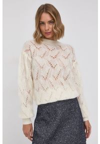 TwinSet - Twinset Sweter wełniany damski. Okazja: na co dzień. Kolor: beżowy. Materiał: wełna. Wzór: ze splotem. Styl: casual