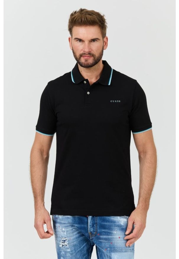 Guess - GUESS Czarne męskie polo Lyle, Rozmiar XXL. Typ kołnierza: polo. Kolor: czarny