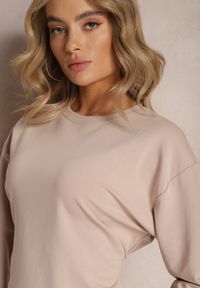 Renee - Beżowa Bawełniana Bluza z Ozdobnym Wiązaniem Fanarita. Kolor: beżowy. Materiał: bawełna