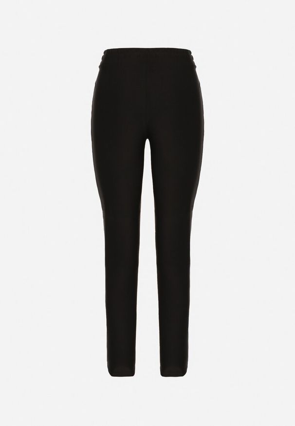 Born2be - Czarne Spodnie o Dopasowanym Kroju z Wysokim Stanem i Wiązaniem Virpio. Okazja: na co dzień. Stan: podwyższony. Kolor: czarny. Materiał: jedwab. Wzór: aplikacja. Styl: casual, klasyczny