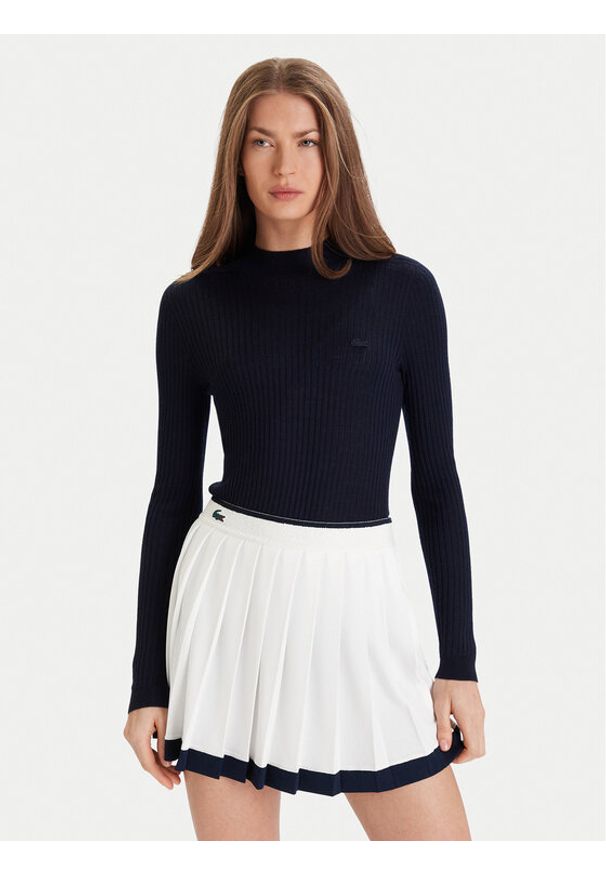 Lacoste Sweter AF4189 Granatowy Slim Fit. Kolor: niebieski. Materiał: wełna