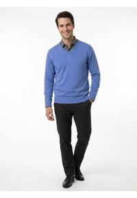 Męski, Bawełniany Sweter w Serek (V-neck) - Adriano Guinari - Niebieski. Okazja: na co dzień, na spotkanie biznesowe, do pracy. Typ kołnierza: dekolt w serek. Kolor: niebieski. Materiał: bawełna. Styl: casual, biznesowy, elegancki, klasyczny #4