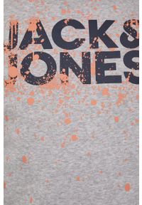 Jack & Jones bluza męska kolor szary z kapturem z nadrukiem. Okazja: na co dzień. Typ kołnierza: kaptur. Kolor: szary. Wzór: nadruk. Styl: casual
