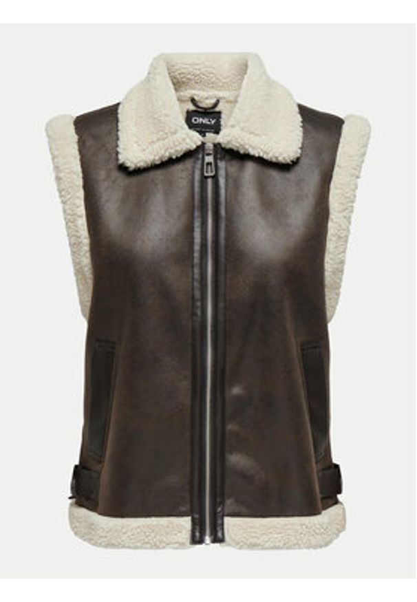 only - ONLY Bezrękawnik Betty 15322433 Brązowy Regular Fit. Kolor: brązowy. Materiał: skóra. Długość rękawa: bez rękawów