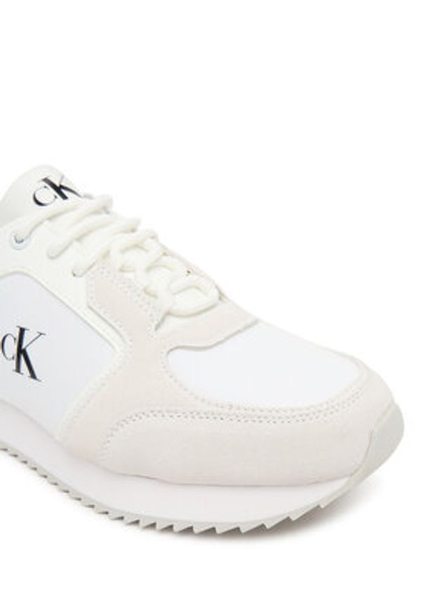 Calvin Klein Jeans Sneakersy Runner Laceup Sock Mg Nylon Mix YW0YW01644 Biały. Kolor: biały. Materiał: skóra