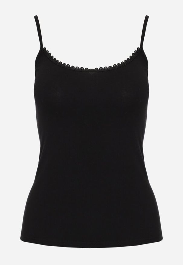 Renee - Czarny Bawełniany Top Bieliźniany z Koronką przy Dekolcie Berinda. Okazja: na co dzień. Kolor: czarny. Materiał: bawełna, koronka. Wzór: koronka. Sezon: lato. Styl: casual