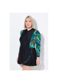 ULLA POPKEN - Damskie Sukienka kąpielowa wzór dżungli miękkie miseczki długi rękaw stójka. Kolekcja: plus size. Kolor: czarny. Materiał: poliamid, materiał, elastan. Długość: długie #1