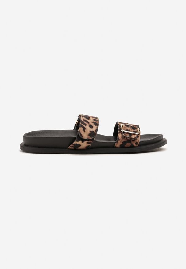 Renee - Panterkowe Klapki Ozdobione Dwoma Paskami Navinma. Okazja: na co dzień, na plażę. Wzór: aplikacja. Sezon: lato. Styl: elegancki, casual