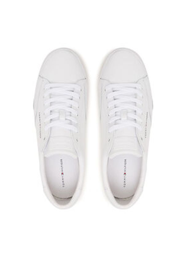 TOMMY HILFIGER - Tommy Hilfiger Sneakersy Signature Midsole Lace-Up Trainers With Leather FM0FM05814 Biały. Kolor: biały. Materiał: skóra