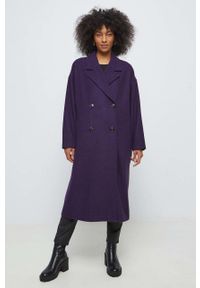 medicine - Medicine płaszcz z domieszką wełny damski kolor fioletowy przejściowy oversize. Kolor: fioletowy. Materiał: wełna. Wzór: gładki. Styl: klasyczny #2