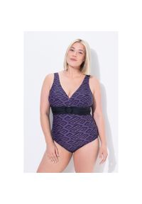 ULLA POPKEN - Damskie Kostium kąpielowy romby miękkie miseczki ozdobny pierścień. Kolekcja: plus size. Kolor: fioletowy. Materiał: poliamid, poliester, materiał, elastan #1