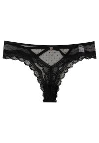 Intica - Figi z ozdobnymi strapsami z przewiewnego materiału Roxana. Kolor: czarny. Materiał: materiał