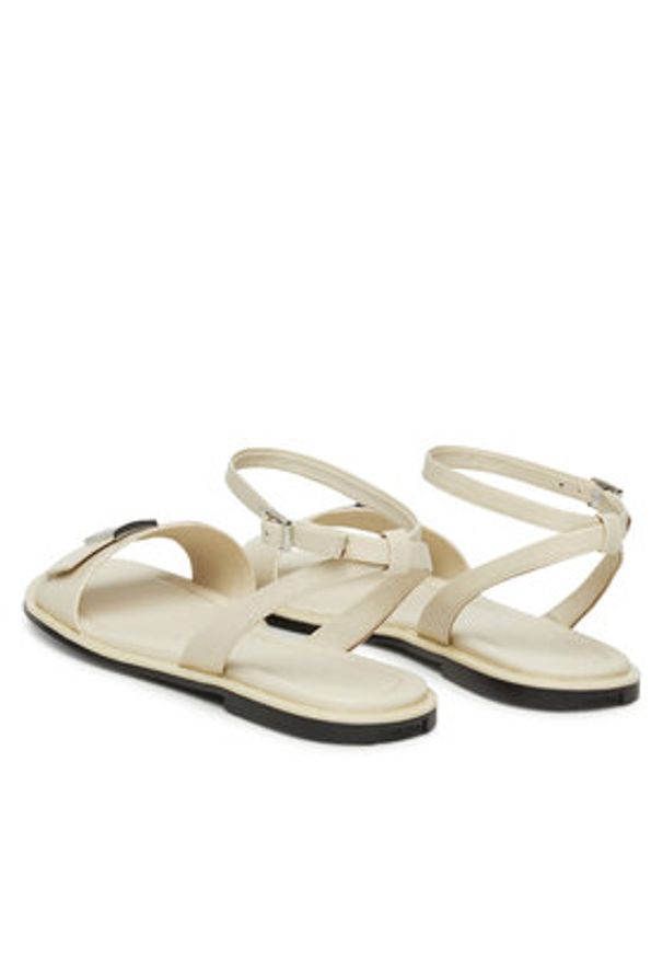 Calvin Klein Sandały Flat Sandal W/Ck Hw - Lth HW0HW02367 Écru. Kolor: kremowy. Materiał: skóra
