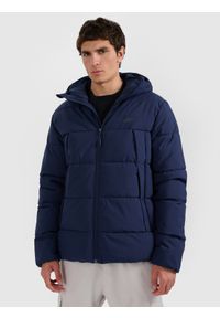 4f - 4F Kurtka puchowa z wypełnieniem syntetycznym męska - granatowa XXL. Okazja: na co dzień. Typ kołnierza: kaptur. Kolor: niebieski. Materiał: puch, syntetyk. Wzór: gładki. Styl: casual #1