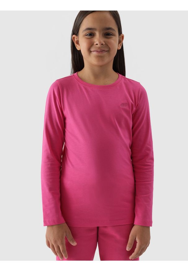 4f - 4F Longsleeve regular gladki dziewczęcy - różowy 146 (10-11 lat). Okazja: na co dzień. Kolor: różowy. Materiał: dzianina, bawełna, jersey. Długość rękawa: długi rękaw. Długość: długie. Wzór: gładki, ze splotem. Sezon: lato. Styl: klasyczny, sportowy, casual
