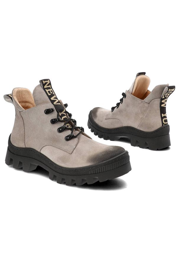 DAMISS - Beżowe Botki Damiss Modne Buty Damskie. Kolor: beżowy. Materiał: puch, skóra, welur. Szerokość cholewki: normalna