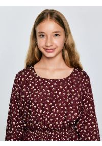 Big-Star - Sukienka dziewczęca z wiskozy z motywem kwiatowym bordowa Namisa 604. Okazja: na co dzień. Kolor: czerwony. Materiał: wiskoza. Wzór: kwiaty. Typ sukienki: proste. Styl: elegancki, casual #7