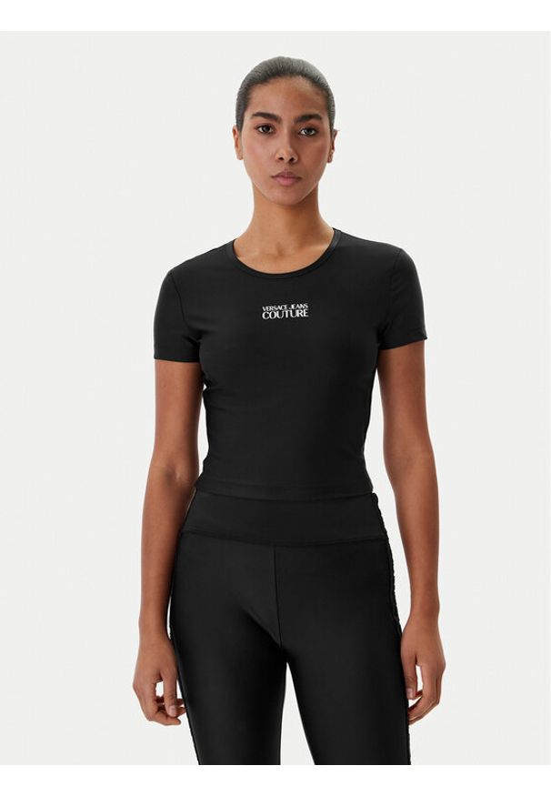 Versace Jeans Couture T-Shirt 80HAH6A2 J0128 Czarny Slim Fit. Kolor: czarny. Materiał: syntetyk